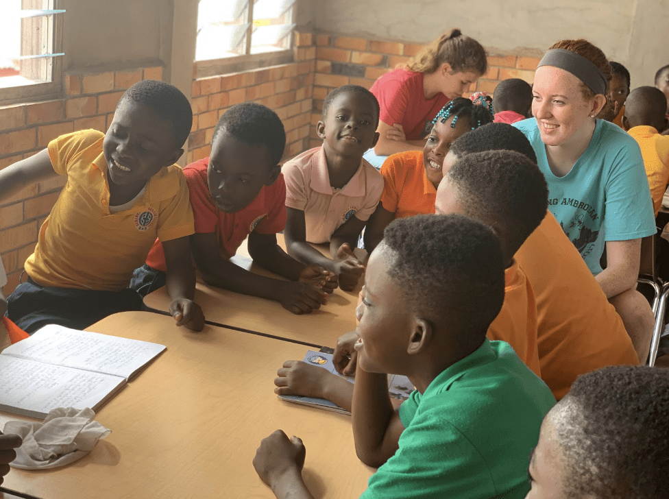 Conroy in 6th grade classroom in Ghana