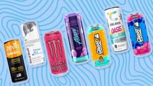 A group of energy drinks.
