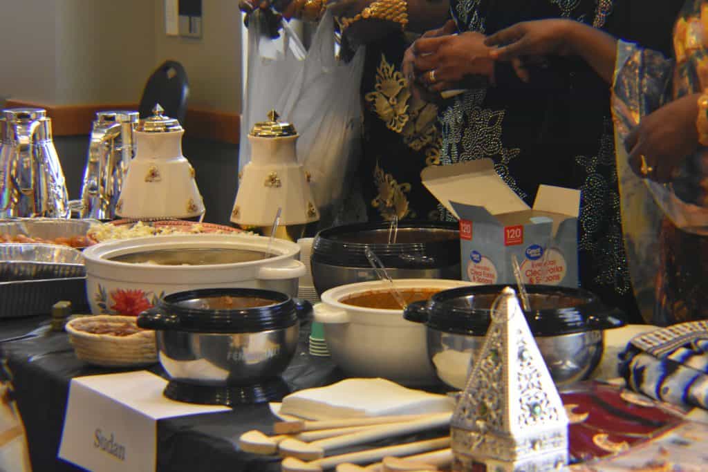 Cultural foods on Sudan exhibit table.